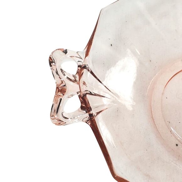 Vtg Decagon Pink Depression Glass 7" Candy Trinket Dish Handles Decor - Picture 5 of 8